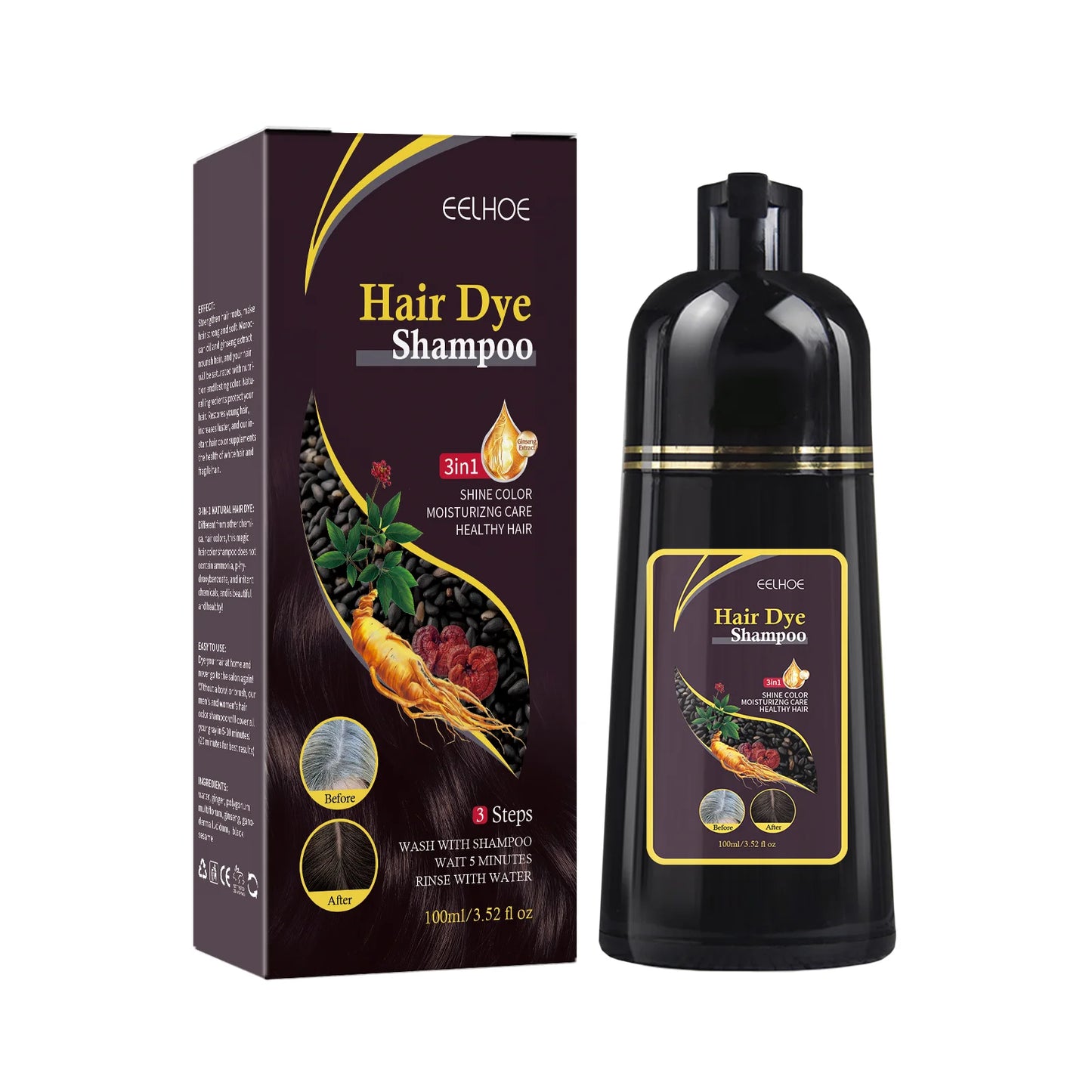 White To Black Shampoo Polygonum Essence Hair Darkening Growth Anti Hair Loss Oil Control Nourishing Shampoo For Men Women 100ml